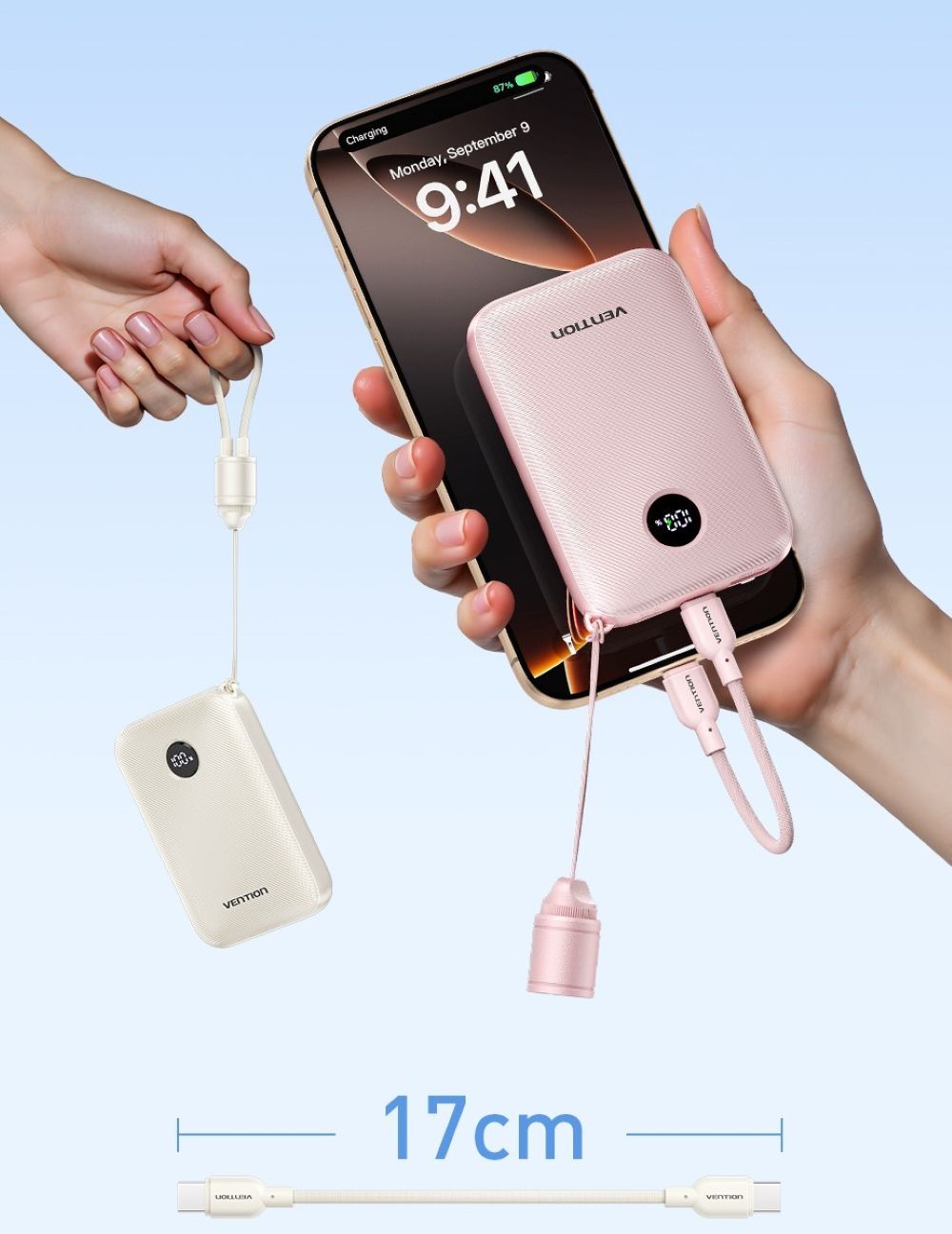 Powerbank Vention 10000mAh 2 x USB-C 1x USB-A z wyświetlaczem 22,5W niebieski