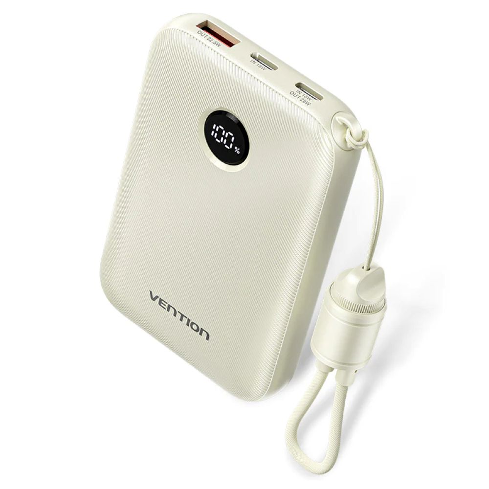 Powerbank Vention 10000mAh 2 x USB-C 1x USB-A z wyświetlaczem 22,5W beżowy