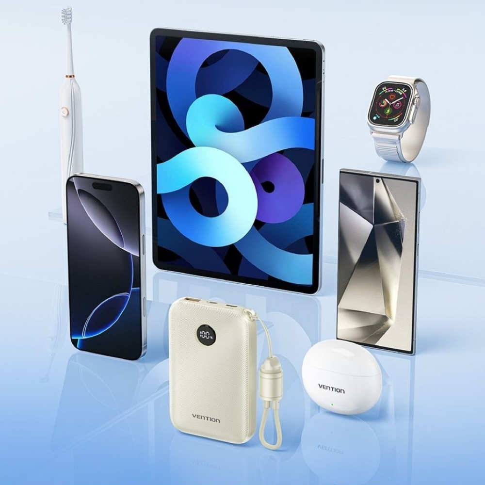 Powerbank Vention 10000mAh 2 x USB-C 1x USB-A z wyświetlaczem 22,5W beżowy