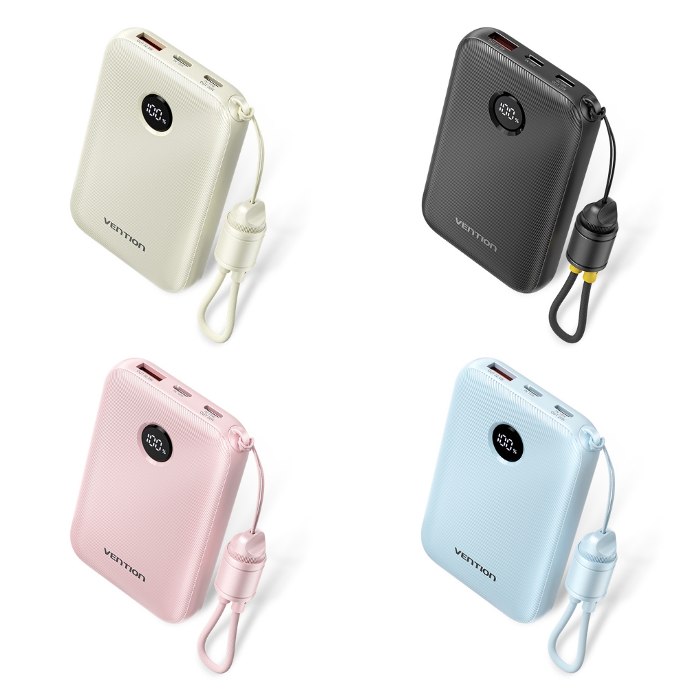 Powerbank Vention 10000mAh 2 x USB-C 1x USB-A z wyświetlaczem 22,5W beżowy