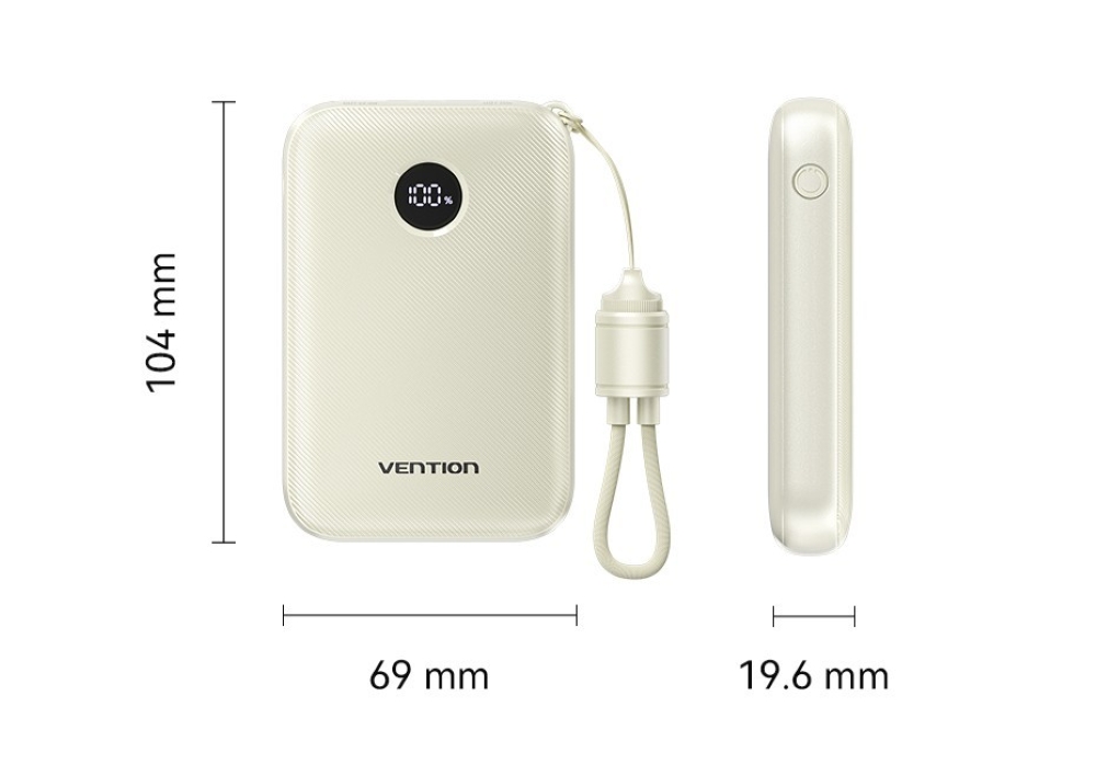 Powerbank Vention 10000mAh 2 x USB-C 1x USB-A z wyświetlaczem 22,5W beżowy