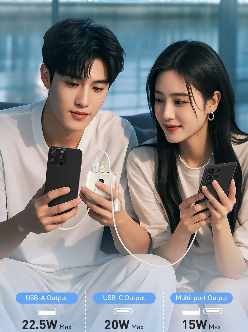 Powerbank Vention 10000mAh 2 x USB-C 1x USB-A z wyświetlaczem 22,5W beżowy