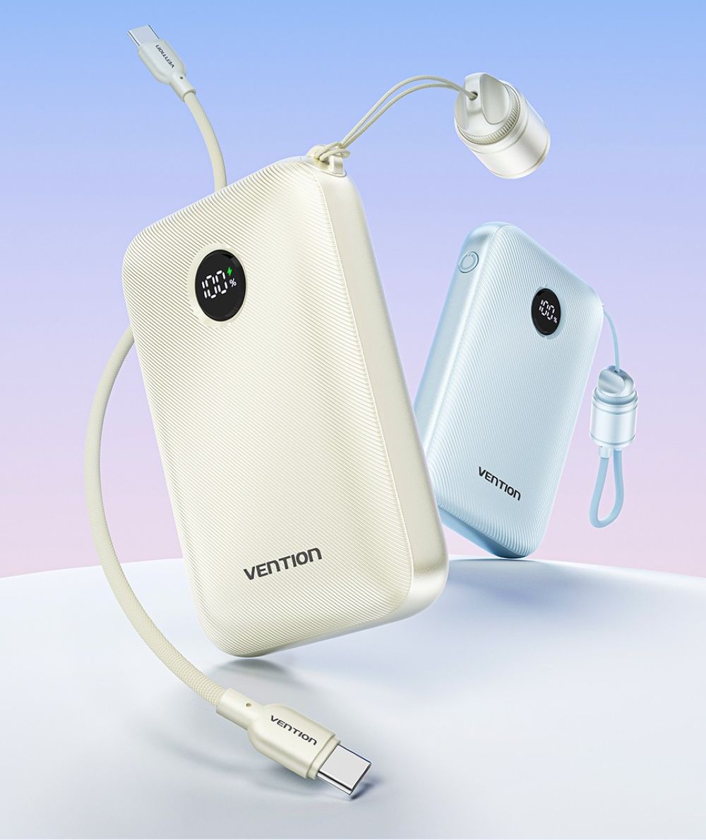 Powerbank Vention 10000mAh 2 x USB-C 1x USB-A z wyświetlaczem 22,5W beżowy