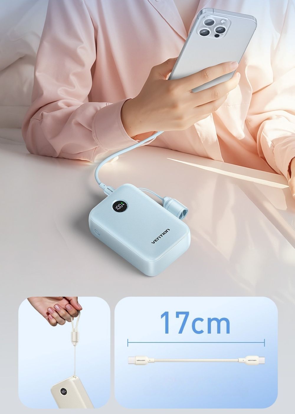 Powerbank Vention 20000mAh 2 x USB-C 1x USB-A z wyświetlaczem 22,5W niebieski