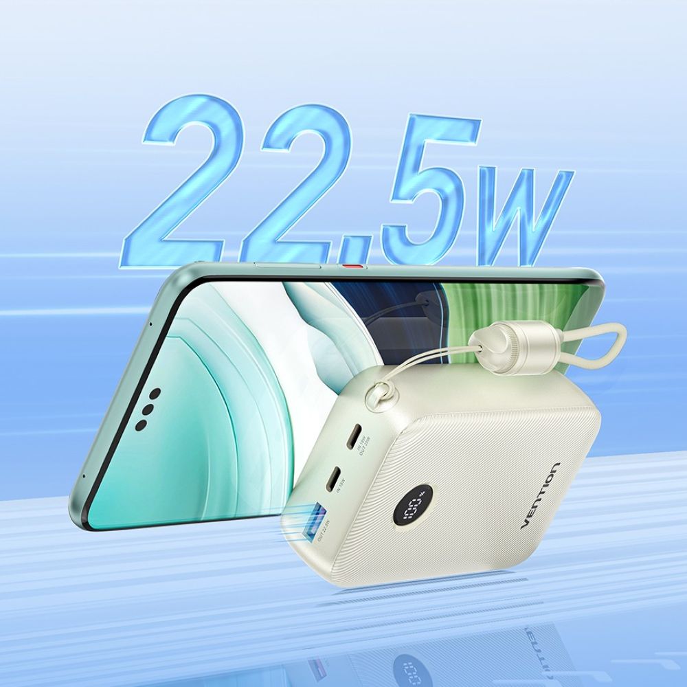 Powerbank Vention 20000mAh 2 x USB-C 1x USB-A z wyświetlaczem 22,5W niebieski