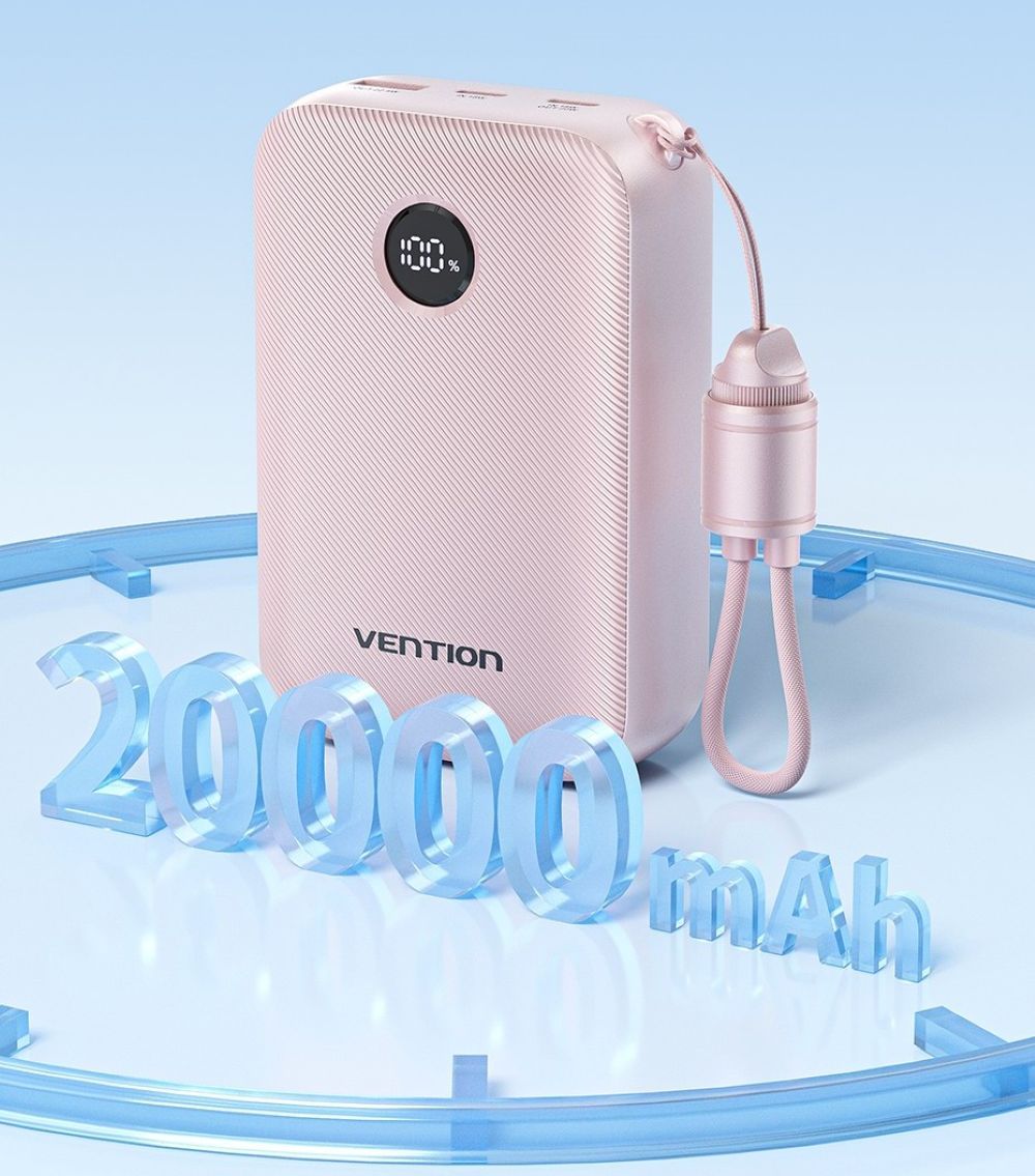 Powerbank Vention 20000mAh 2 x USB-C 1x USB-A z wyświetlaczem 22,5W różowy
