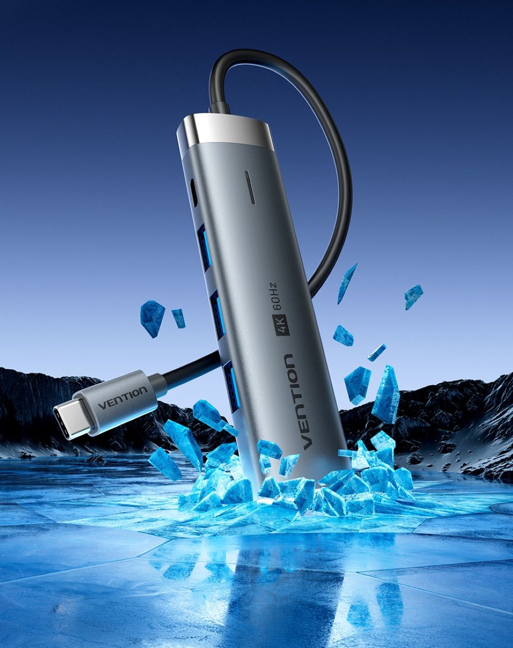 Stacja dokująca 5w1 Vention USB-C 100W PD 5Gbps 4K@60Hz srebrna