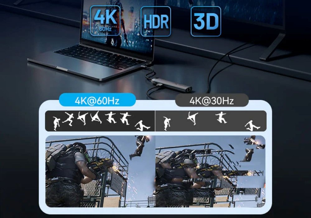 Stacja dokująca USB-C 8w1 Vention 4K 60Hz 100W PD 0.15m