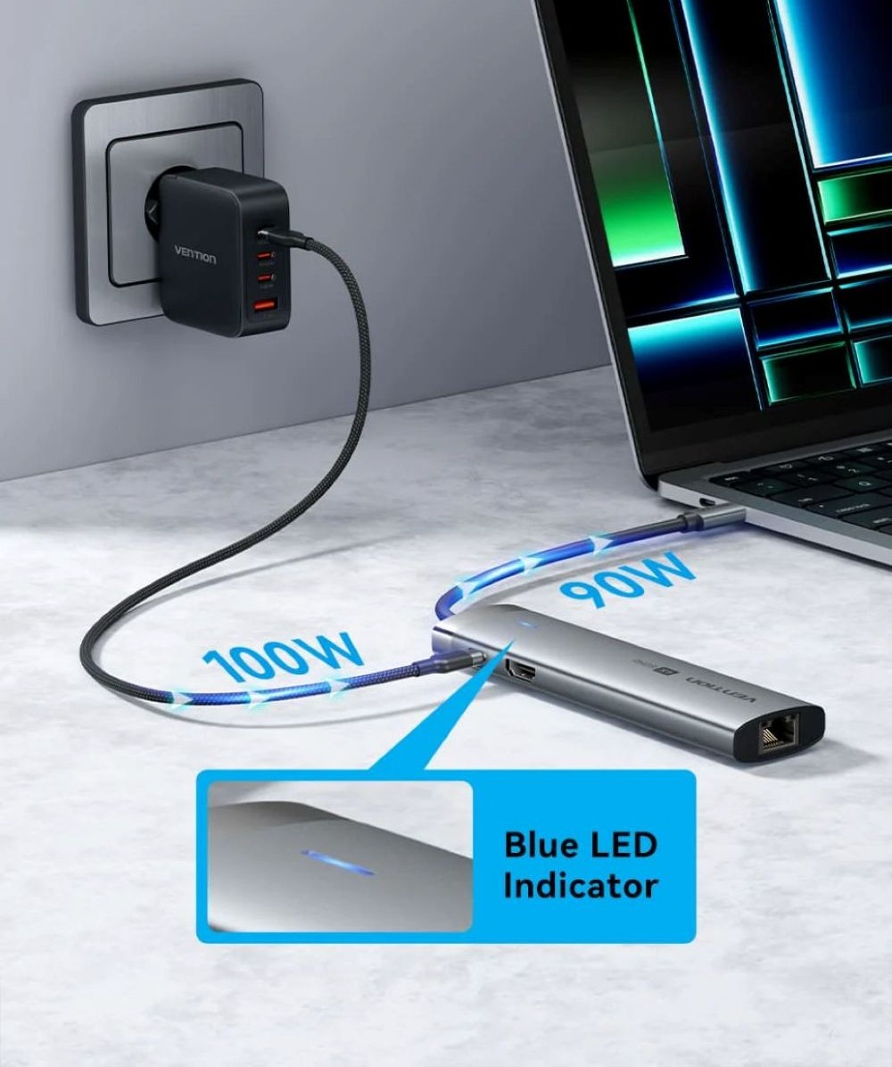 Stacja dokująca USB-C 8w1 Vention 4K 60Hz 100W PD 0.15m
