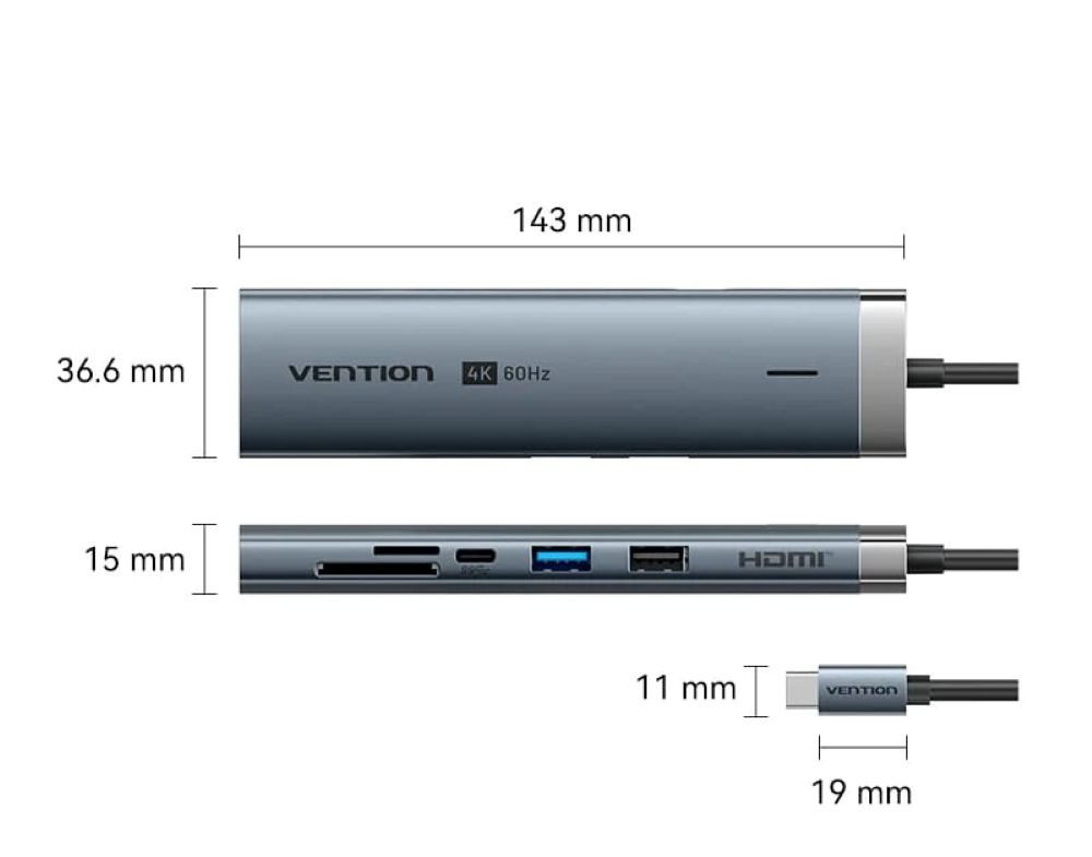 Stacja dokująca USB-C 8w1 Vention 4K 60Hz 100W PD 0.15m