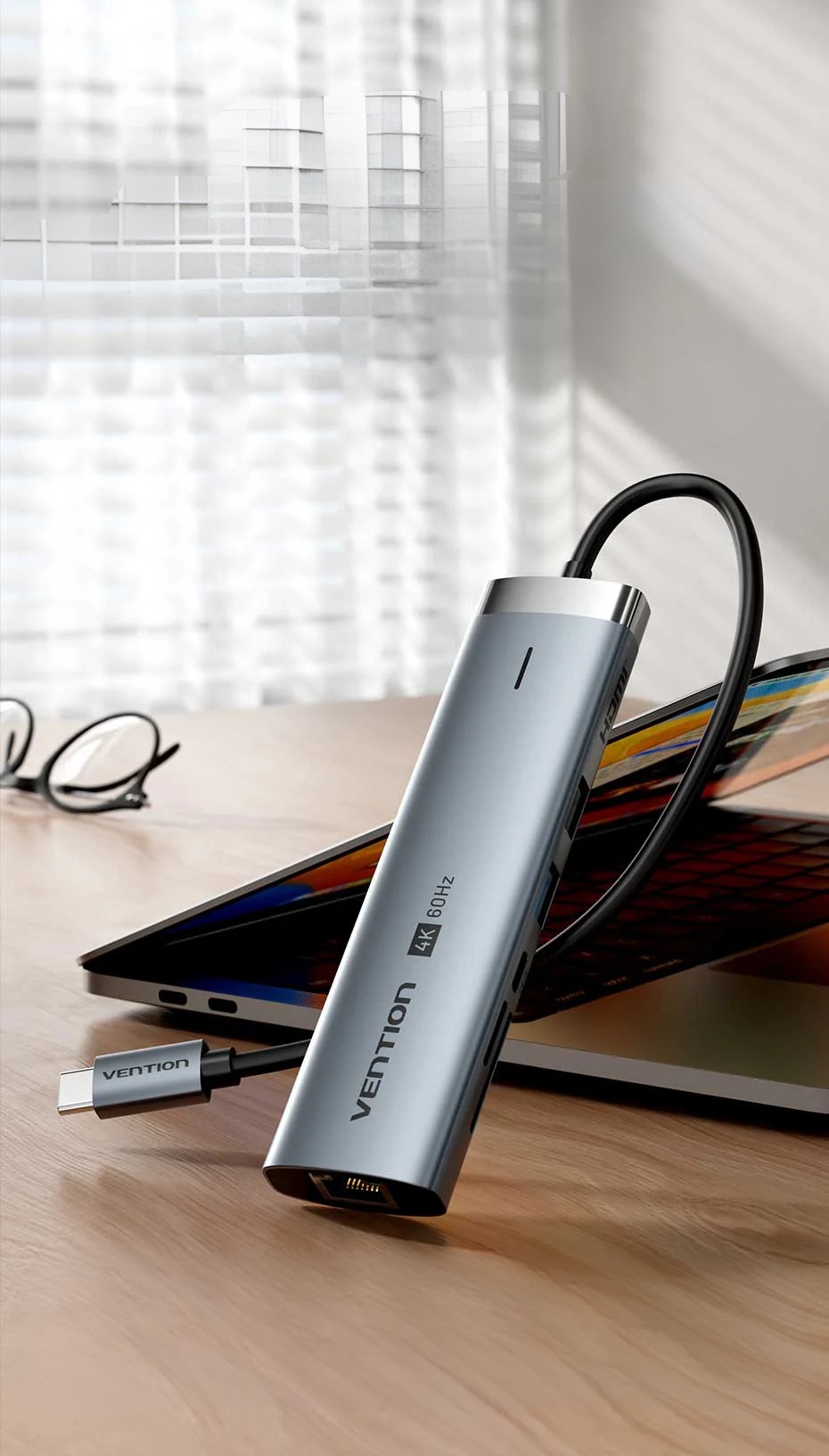Stacja dokująca USB-C 9w1 Vention 4k 60HZ 100W PD 0.15m