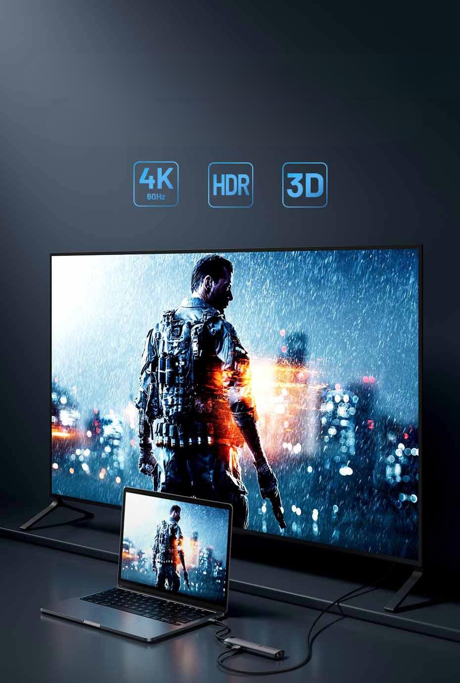 Stacja dokująca USB-C 9w1 Vention 4k 60HZ 100W PD 0.15m