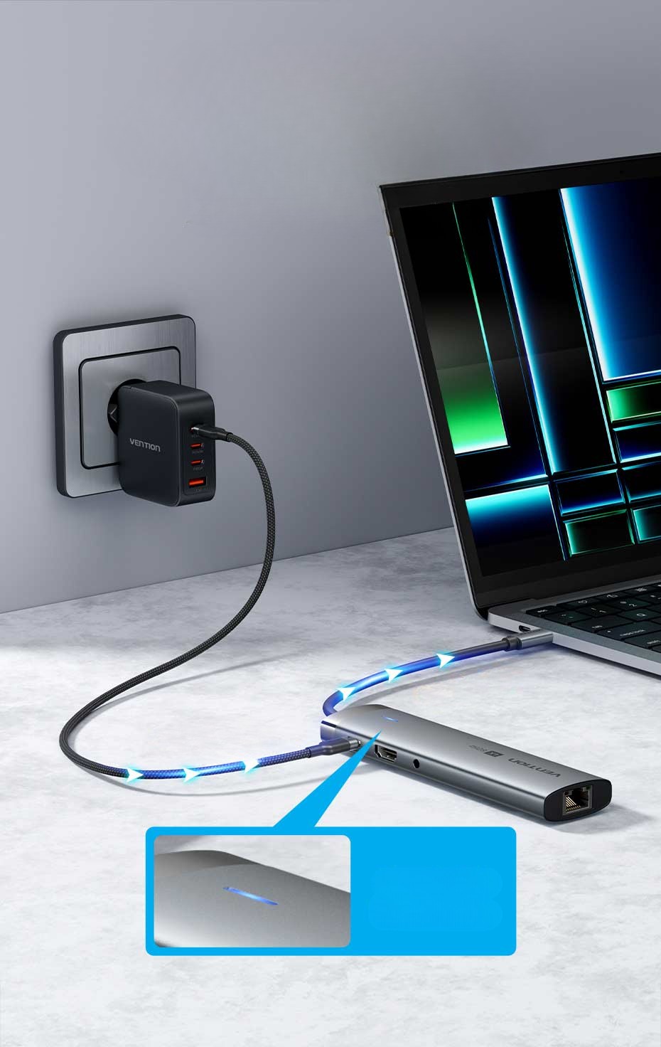 Stacja dokująca USB-C 9w1 Vention 4k 60HZ 100W PD 0.15m
