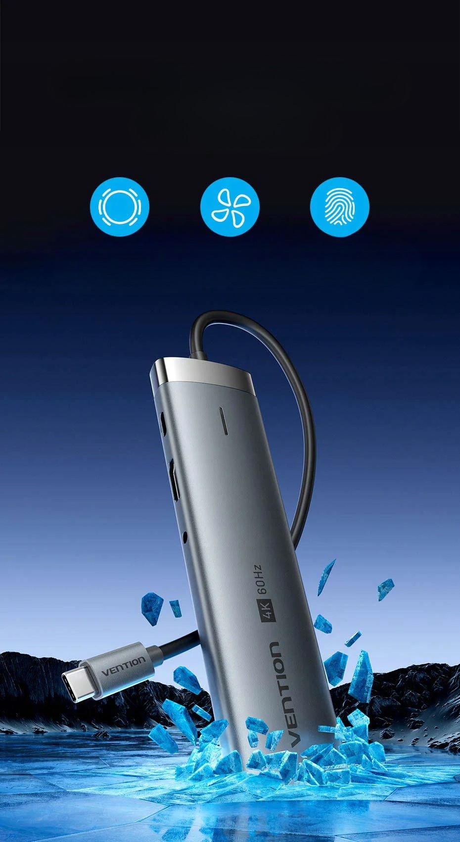 Stacja dokująca USB-C 9w1 Vention 4k 60HZ 100W PD 0.15m