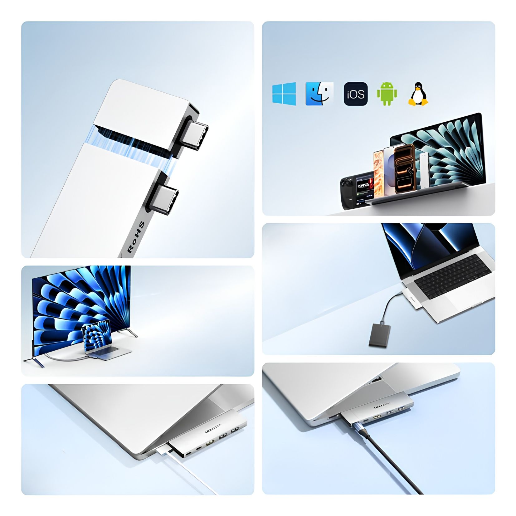 Stacja dokująca Vention 6 w 2 USB-C 8K@240Hz ThunderBolt USB-C 80Gbps 140W