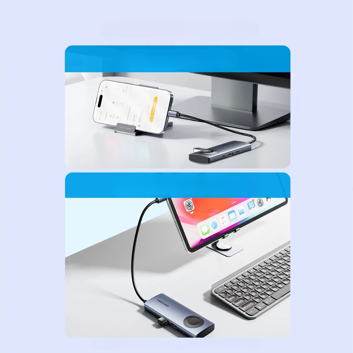 Stacja dokująca USB-C 6w1 Vention, 4K, 60Hz, 100W, PD z ładowaniem indukcyjnym