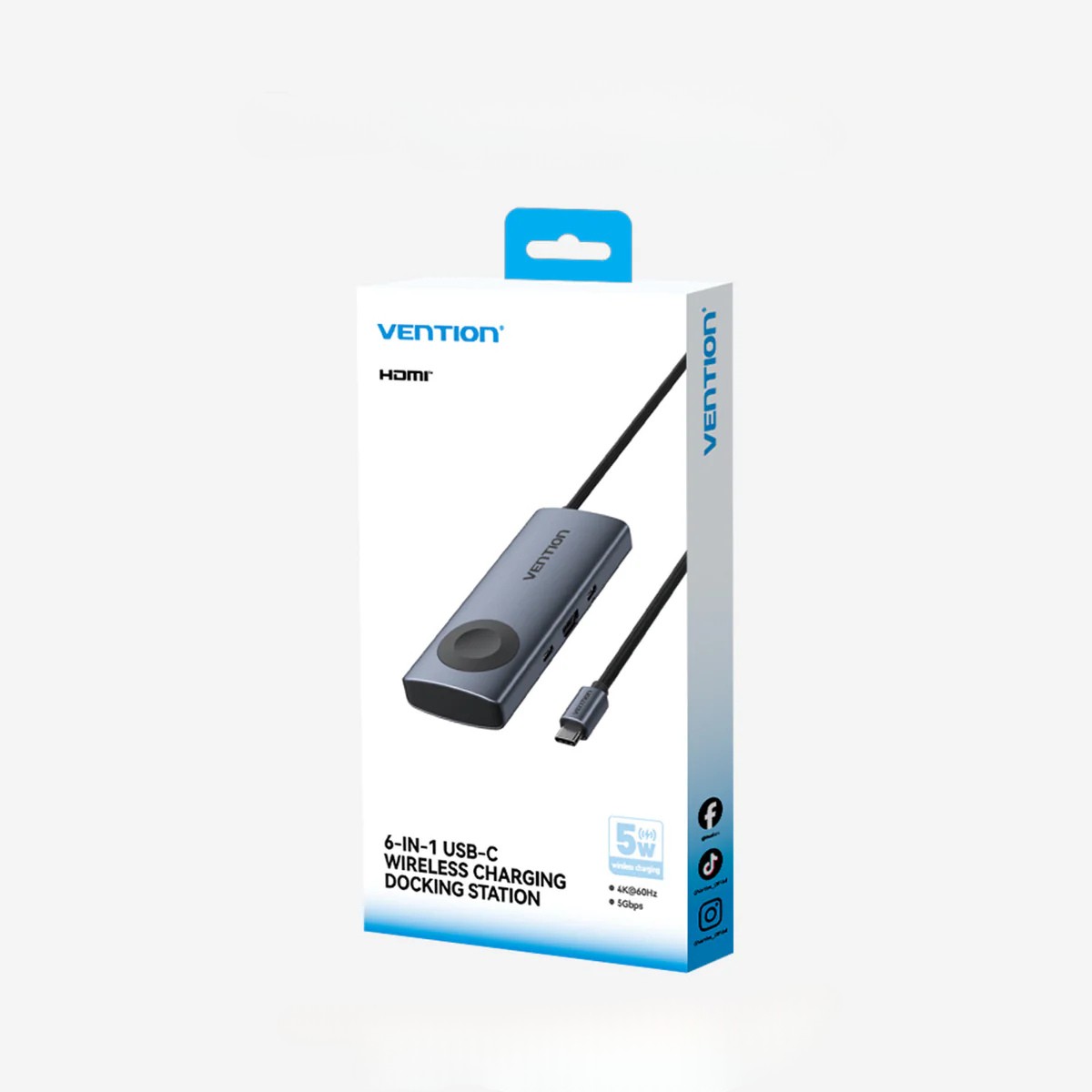 Stacja dokująca USB-C 6w1 Vention, 4K, 60Hz, 100W, PD z ładowaniem indukcyjnym