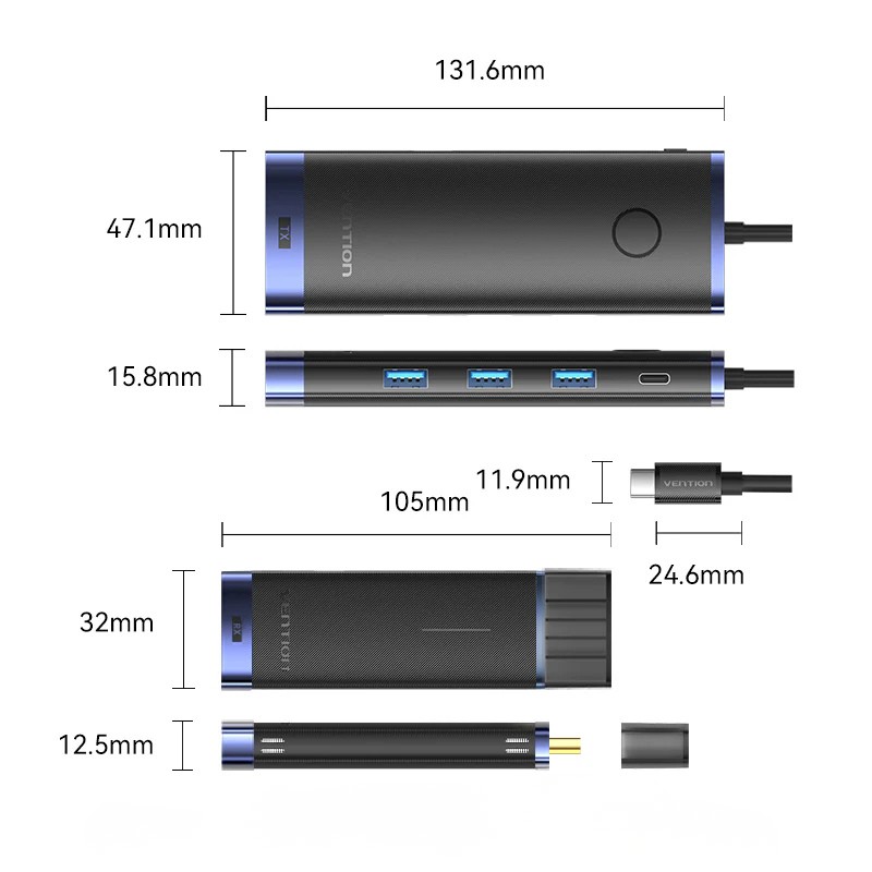 Bezprzewodowy Transmiter HDMI ze Stacją Dokującą 6w1 Vention USB-C
