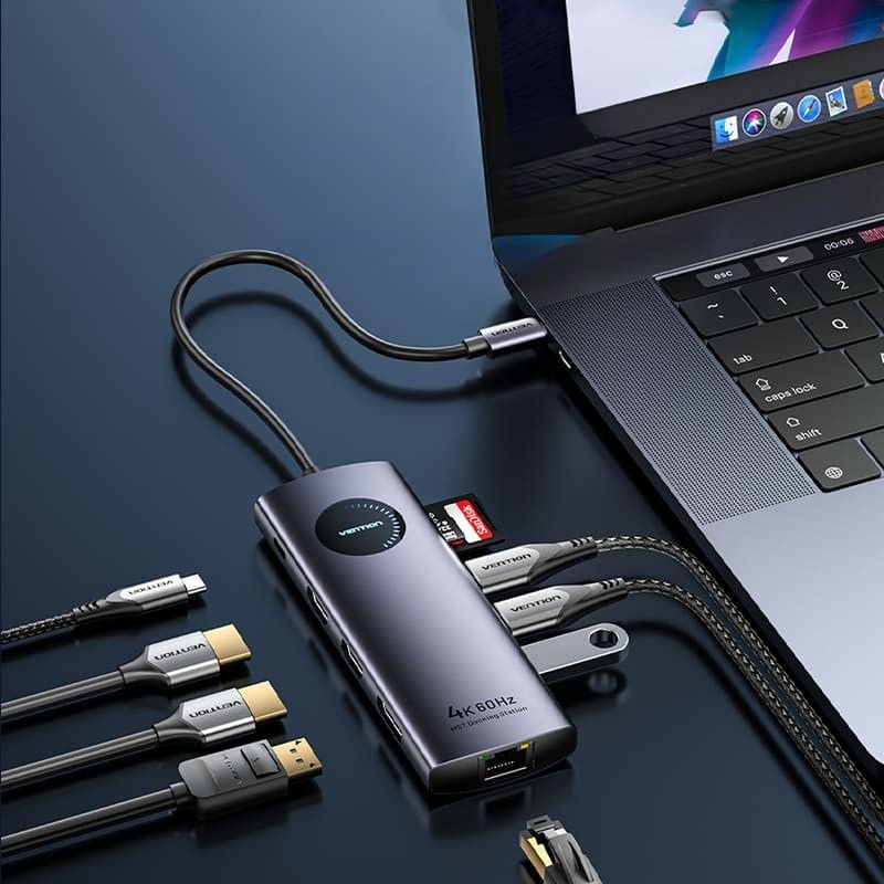 Stacja dokująca USB-C 10w1 Vention 8k 30hz 100w pd z wyświetlaczem led