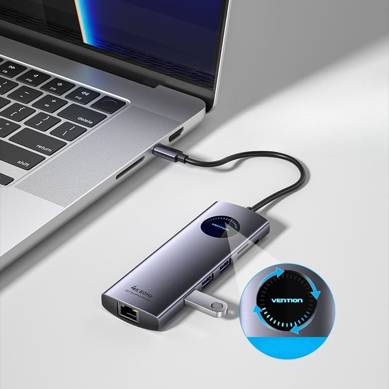 Stacja dokująca USB-C 10w1 Vention 8k 30hz 100w pd z wyświetlaczem led