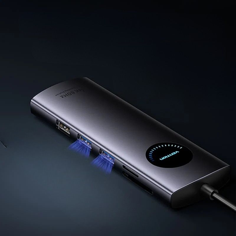 Stacja dokująca USB-C 10w1 Vention 8k 30hz 100w pd z wyświetlaczem led