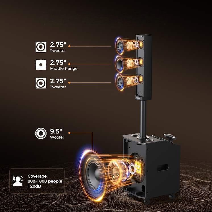 Przenośny głośnik bezprzewodowy W-King K22 z 2 mikrofonami czarny